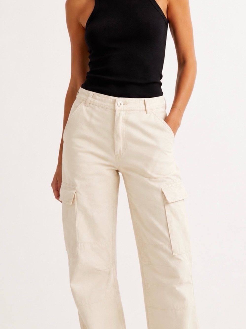 J Galt cream color cargo pants drawstrings at bottom small Y2K